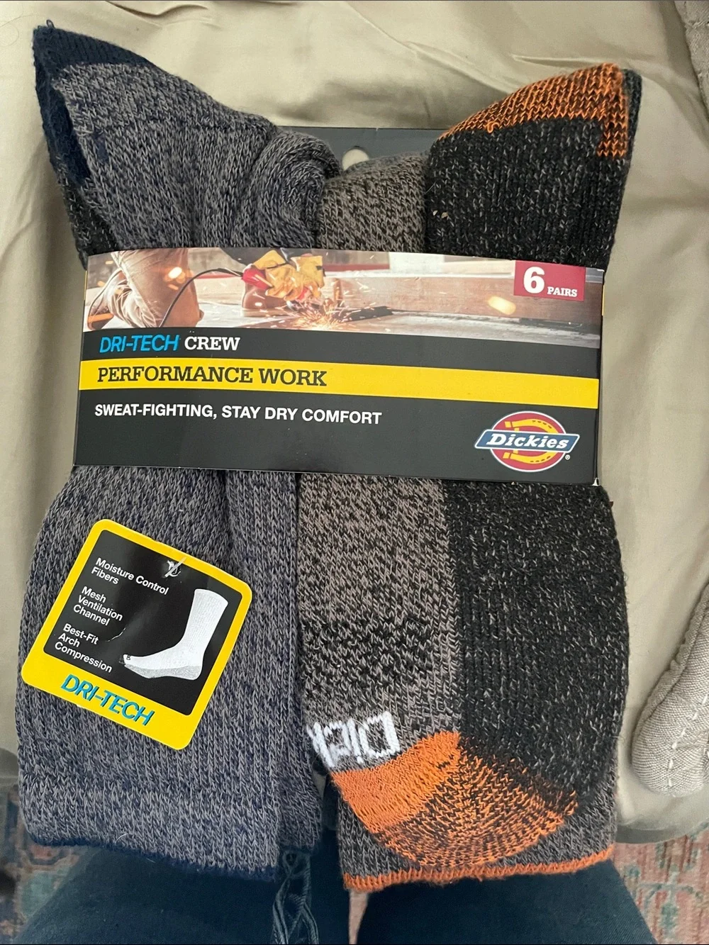 Dickies Dri-Tech Crew Performance Socks - Gray & Orange